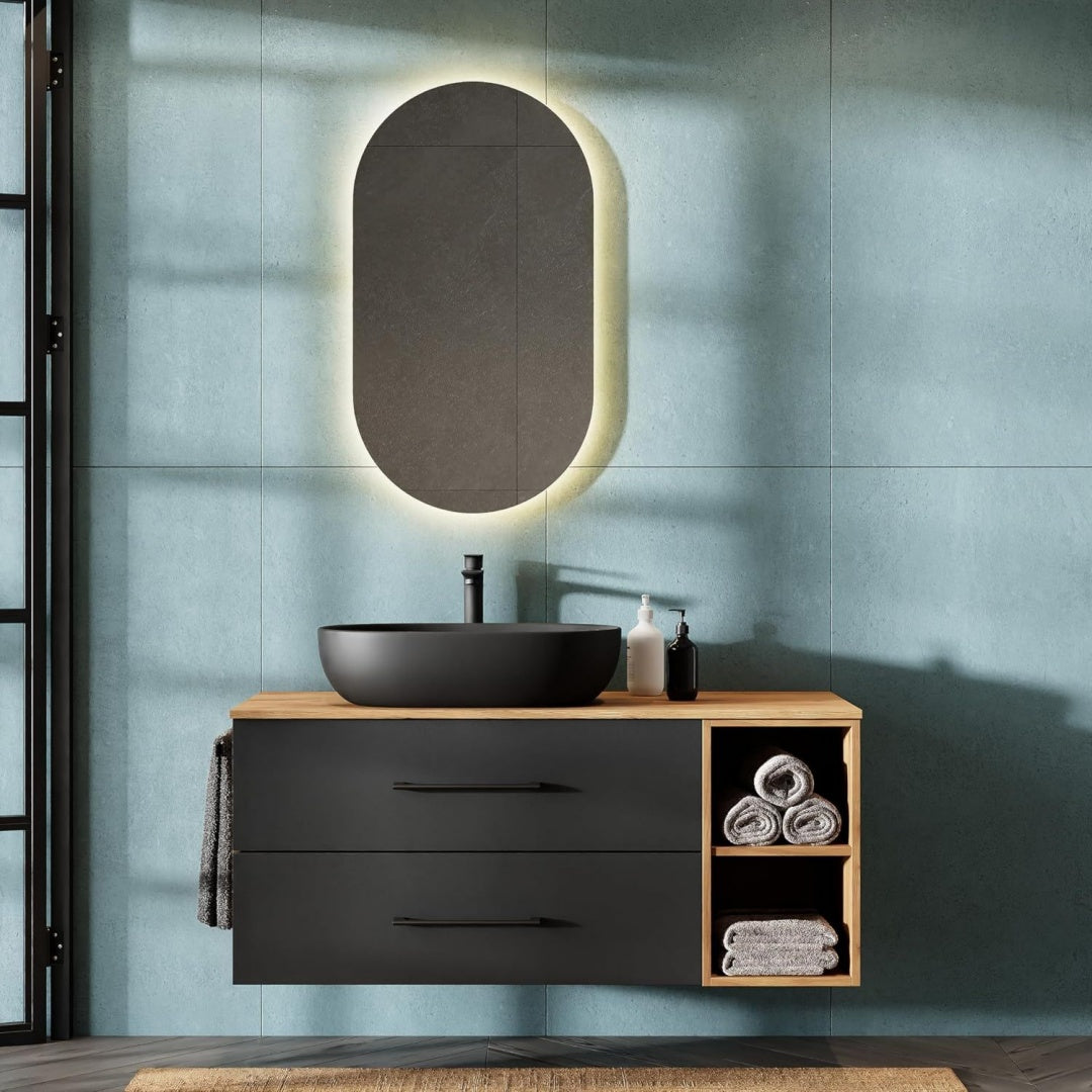 LUX Badmoebel Waschtischunterschrank 120 cm haengend ohne Aufsatz-Waschbecken Waschtisch Gold Eiche/Anthrazit