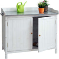 HWC-L69 Gartenschrank mit Zinkblech-Arbeitsplatte Weiss Pflanztisch Outdoor Holz FSC-Zertifiziert