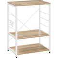 Kuechenregal Standregal Mikrowellenhalter Baecker Regal Metallregal aus Holz und Stahl mit 3 Ablagen ca 60 x 82 x 40 cm Weiss Hell Eiche