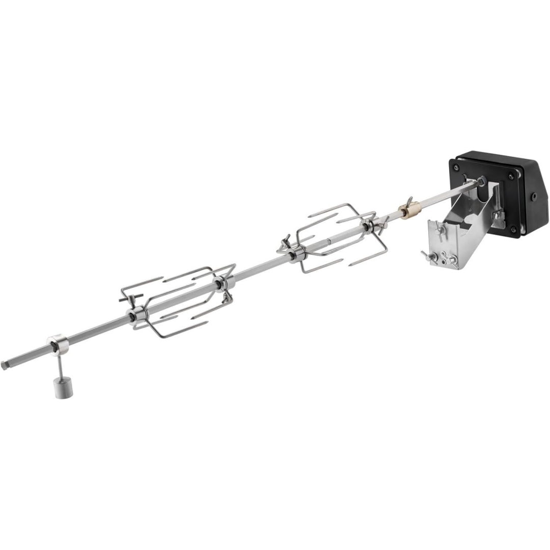 Drehspiess fuer Grill Edelstahl 6-Kant-Spiess bis 10 kg Hochwertige Rotisserie Elektromotor mit Netzteil 3 U/min silbern/schwarz