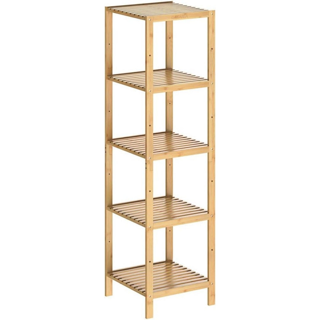 Badezimmer Regal Bambus 5 Ablagen Belastbarkeit 40kg 140x33cm Bad Kueche Kinderzimmer Wohnzimmer Buecherregal Holzregal Mehrzweckregal