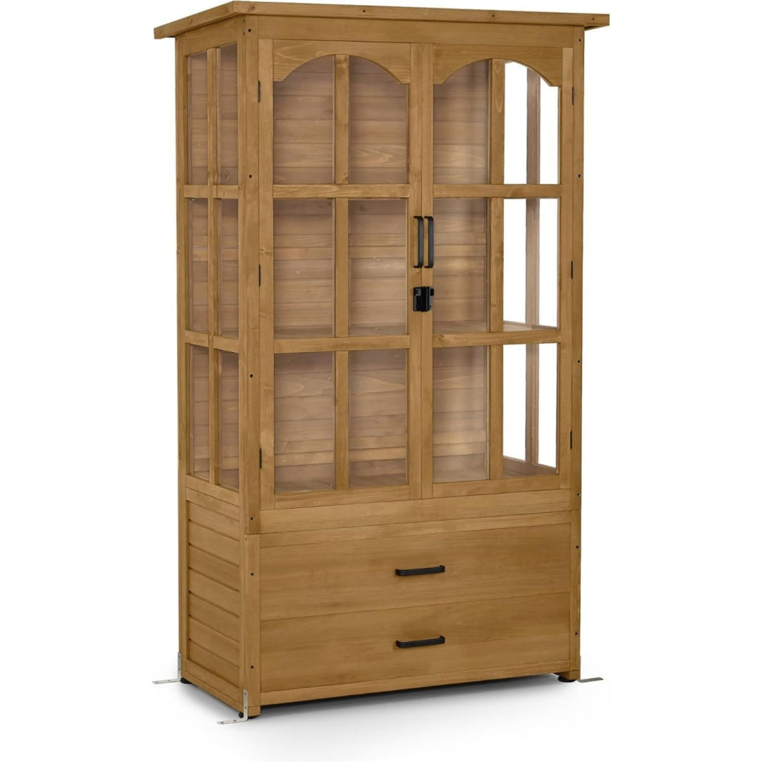 Gartenschrank Gartenhaus Holz Wetterfest Geraeteschrank Geraetehaus Outdoor fuer Aussenbereich Balkon Terrasse Gartenhuette mit 2 Bewegliche Regale 58107180 cm 1155 Natur