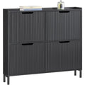 Schuhschrank schmal mit 4 Tueren 100x19x91cm fuer Flur Schuhkipper fuer enge Flure Eingangsbereich Schwarz FSR177-L-SCH