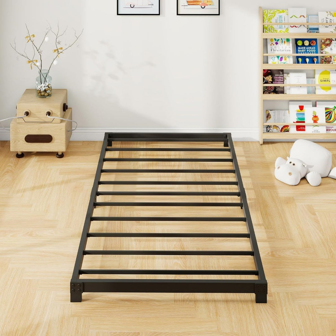 metallbett 90x200 cm - 8 cm hoch einzelbettgestell aus metall mit stahllattenstuetze einfache montage geraeuschlos schwarz