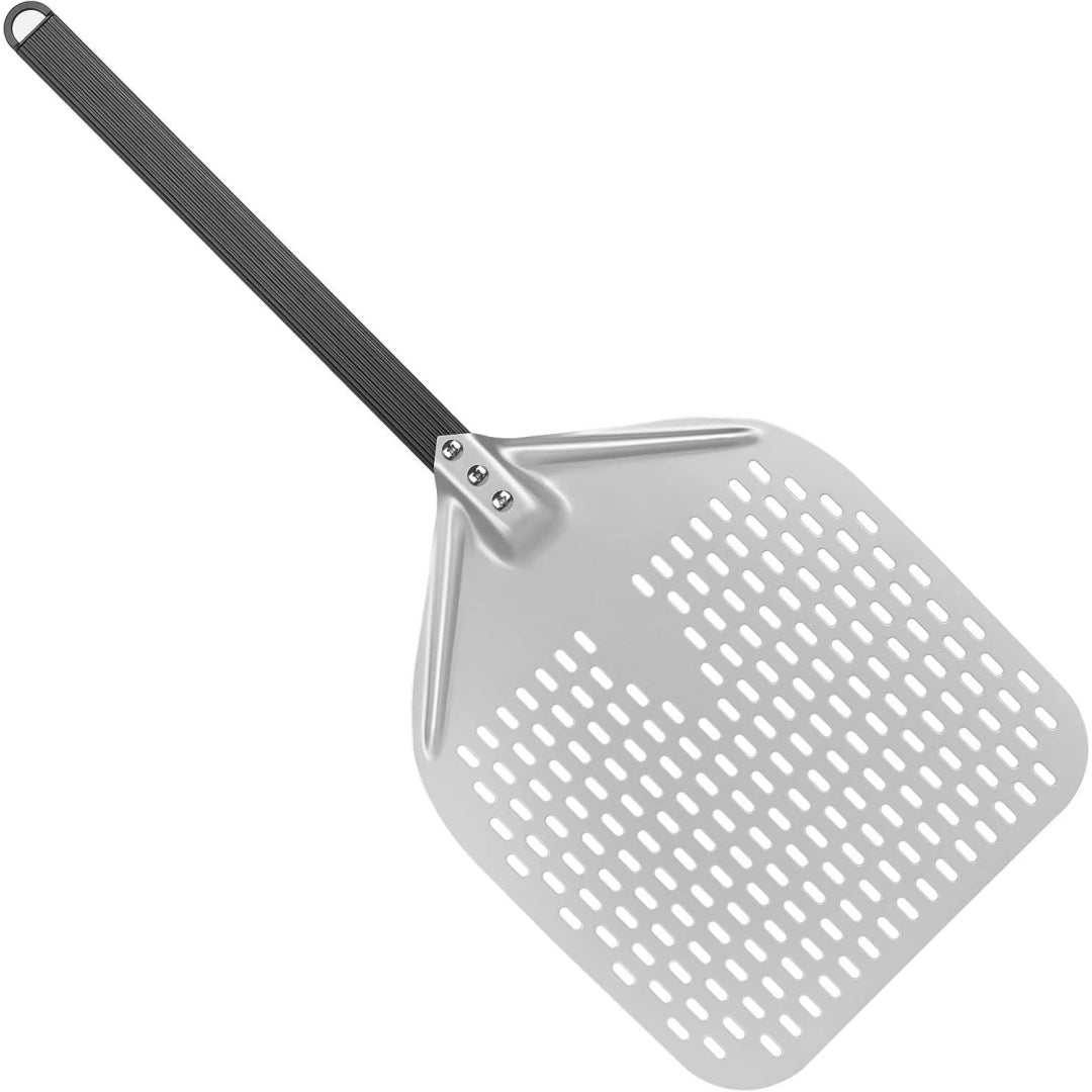 perforierter pizzaschieber 12 zoll harteloxierte pizzaschaufel rechteckige profi pizzaschaufel mit verbruehungshemmend griff fuer pizzastein und brots chaufel