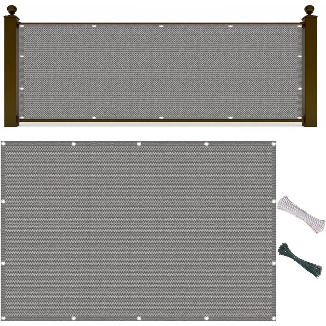 balkon sichtschutz 90 x 110 cm hdpe gewebe windschutz sonnenschutz atmungsaktiv balkonbespannung blickdicht mit kabelbinder und kordel fuer balkon terrasse garten grau