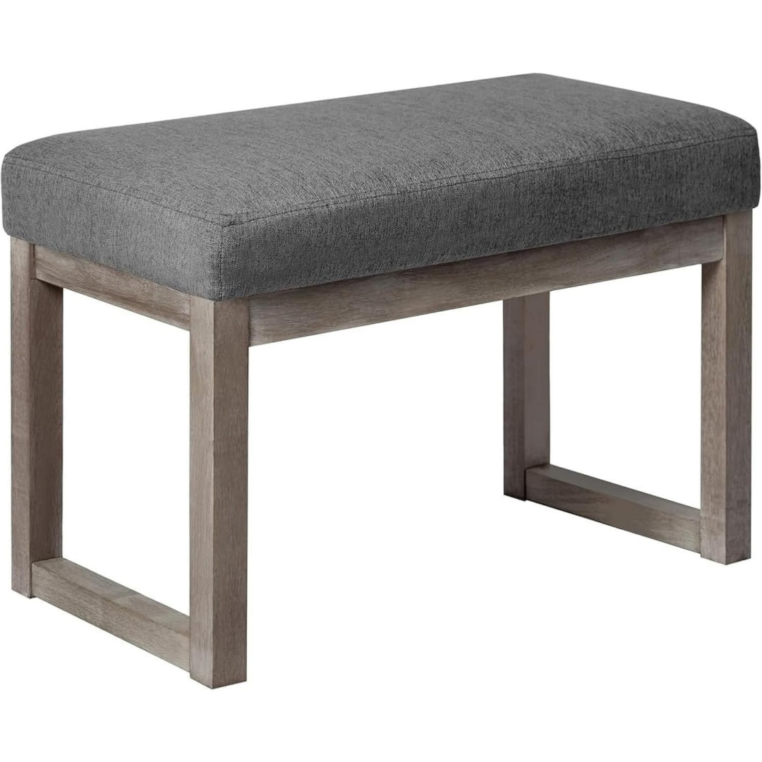 70cm Rechteckiger Fusshocker Bequemer Stoff gepolstert Holzbank Sitz fuer Wohnzimmer Schlafzimmer Outdoor Grau